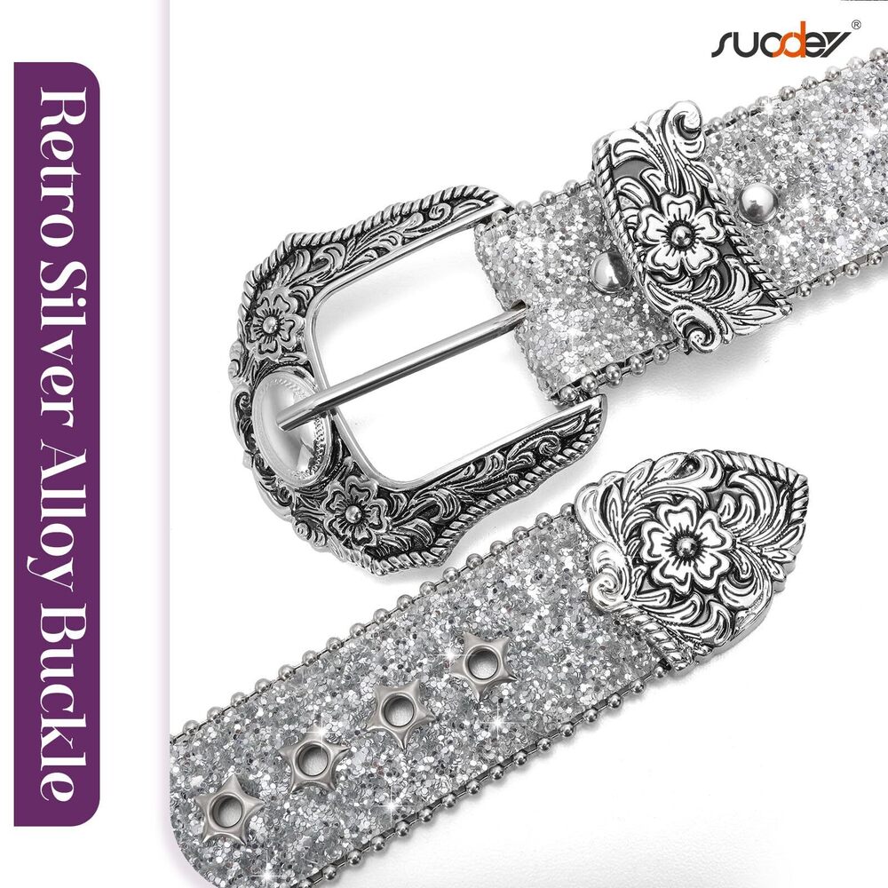 2136 Women Men Western Belt Bling Vintage Star Studded Grommet Cowgirls - Picture 3 of 6